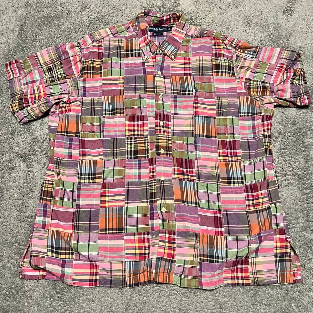 Vintage Polo Ralph Lauren Shirt Mens XL Andy Camp Plaid Patchwork Button Up